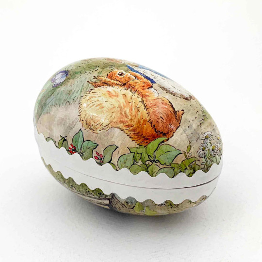3-1/2" Peter Rabbit with Squirrel Nutkin Papier Mache Easter Egg Container ~ Germany